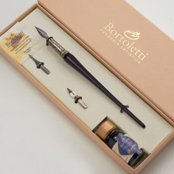 Professional calligraphy set with Murano glass and bronze pen handcrafted in Italy