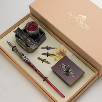 Gift writing set with Murano glass pen and inkwell with cameo