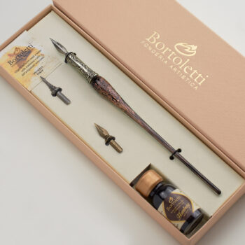 Élégant ensemble de calligraphie comprenant un stylo en verre de Murano et en bronze, fabriqué à la main en Italie