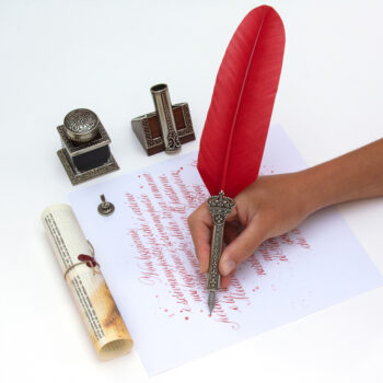 Set penna con piuma elegante Corona con calamaio artigianale