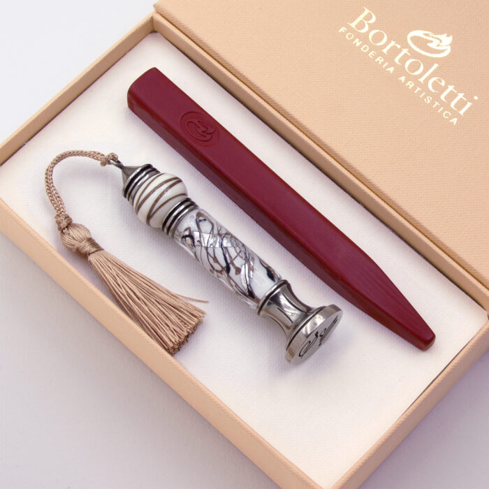 Sceau en cire à cacheter, verre de Murano, feuille d'argent