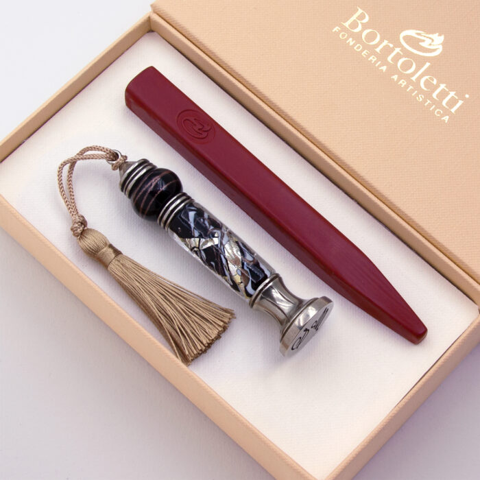 Sceau en cire à cacheter, verre de Murano, feuille d'argent